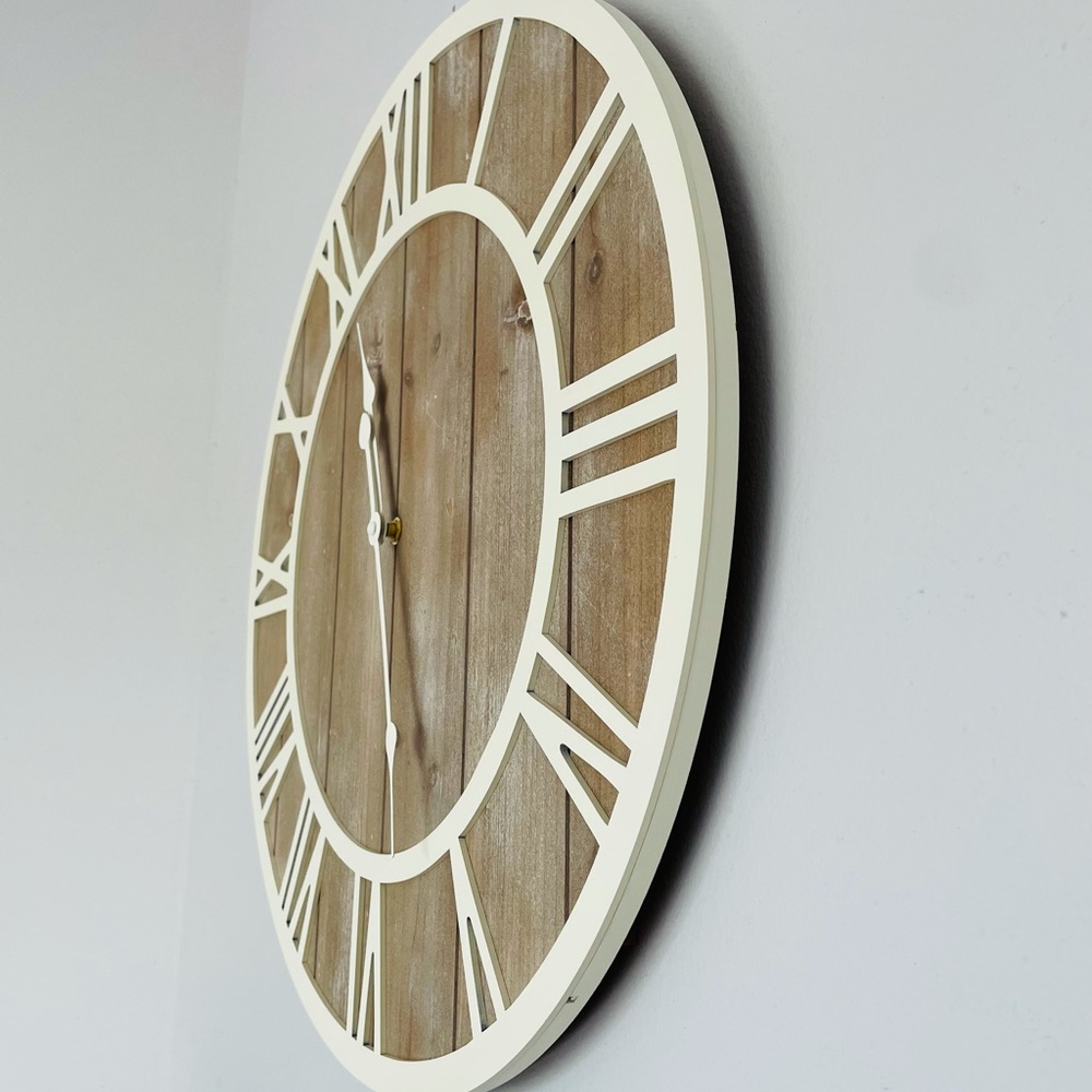 19.7-Inch Wall Clock in Wood and off white